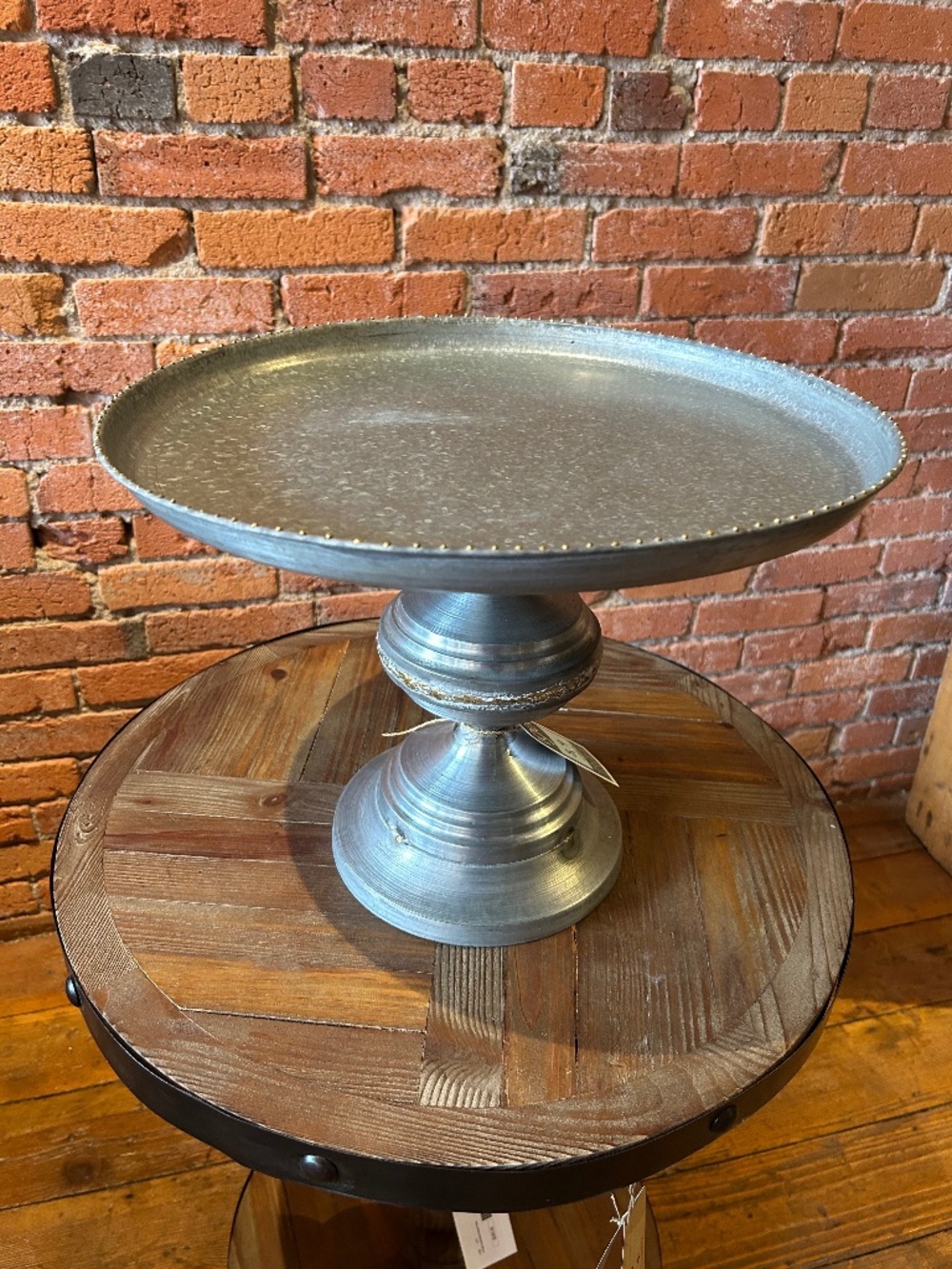Kalalou large galvanized metal and brass pedestal